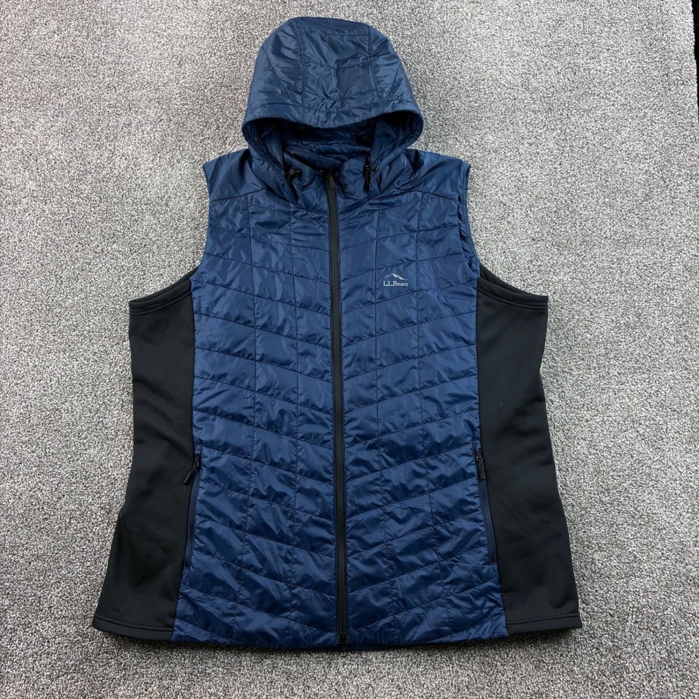L.L. Bean Vest Women's 2X Plus Blue Quilted PrimaLoft Packaway Hooded 505994
